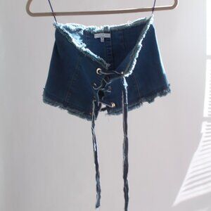Current Air Los Angeles Denim Crop Top Size Medium Tie Up Size Medium
